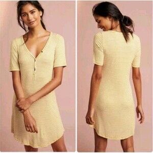 Anthropologie Pure + Good Striped Henley Dress Yellow XS‎